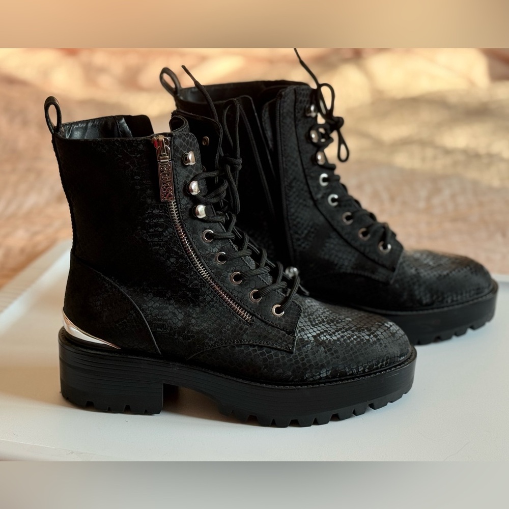 Guess Black Lace-Up Ankle Boots